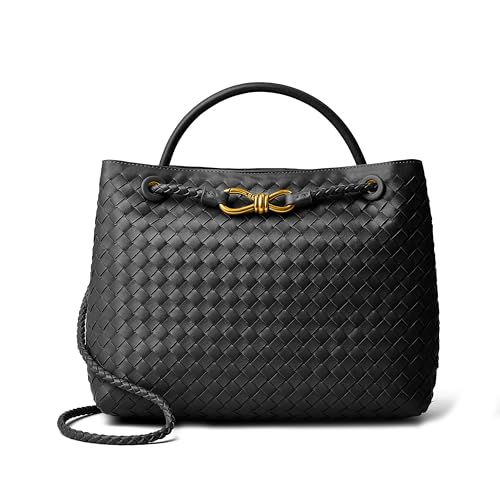 DAILANDO Gewebte Tragetasche für Damen, Designer-Schultertasche und Handtaschen mit geflochtenem Tragegriff, Schwarz