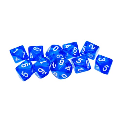 Würfel d10,Transparent Polyhedral Dice 10 Pack Blau 10 Seitige Würfel für DND MTG RPG Dungeons und Dragons Party Familiy Gathering Table Games 22mm