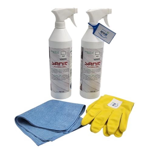 Sanitärshop Baustoffe & Sanitär Set: 2 x Sanit Duschblitz 2000 750ml + gratis Latex Handschuhe - Kalk, Hautfett und Seifenrückstände auf Duschkabinen, Fliesen und Wannen (2)