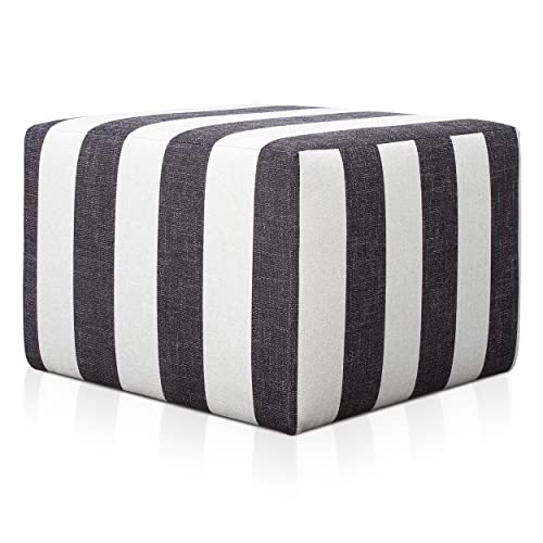 Deshome Pouf hocker Fußstütze 63x63x44 cm Wasserabweisender Stoff: Modernes Design Pouf für Sofa Wohnzimmer Schlafzimmer, Puff hocker, Pouffe Minerva Gestreift