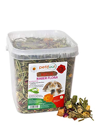 petifool Nager Flora 430g - Alleinfutter für Nager - natürliches Nagerfutter für Kaninchen und Meerschweinchen - ohne künstliche Zusätze - 100% Natur - artgerechtes Futter - Kräuter und Luzerne