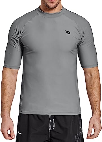 BALEAF UV Shirt Herren Wasser UPF 50+ Kurzarm Rashguard Herren Schwimmshirt Rash Vest für Schwimmen Tauchen Grau L