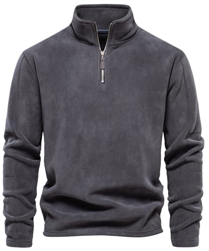 PADOLA Fleece Pullover Herren 1/4 Zip Arbeitspullover mit Stehkragen Winter Warm Rollkragenpullover Langarm Sweatshirt Dicker Pulli Outdoor Winterpullover Fleecejacke Hoodie (L, 0 Dunkelgrau)