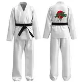 L SERVER Karateanzug Kinder Mädchen Karate Anzug Jungen Judoanzug Jungen Kampfsportanzug Kinder Taekwondo Anzug mit Gürtel,Weiß,140