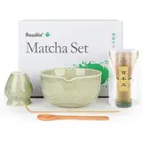 Matcha-Besen-Set, Japanisches Tee-Set mit Matcha-Schale mit Ausguss, Matcha-Besen-Halter, Matcha-Besen aus Bambus und Bambus-Schaufel, 17 oz Mottled Tea Green Glaze Ceramic Matcha Kit für TeeLiebhaber