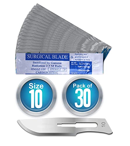 Sterile Edelstahl-Skalpellklingen, Einmalgebrauch, Premium, Sicherheitsklinge Nr. 10, 30 einzeln verpackte Skalpelle Bastelklingen aus Karbonstahl Set mit 30 Stück Skalpellklingen Nr. 10
