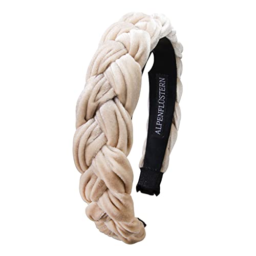 Alpenflüstern Trachten-Haarreif Samt Flechtoptik - Damen Haarschmuck rutschfest, Haarband geflochten fürs Dirndl (beige-braun) ADV132