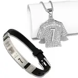 ClcIosis 2 Stück Fußball Kette, Fußballsport Armband Silber Halskette Nummer 7 Armband und Kette für Jungen Fußball Trikot Halskette Kinderkette Jungen, für Fußballfans Ostern Geschenk