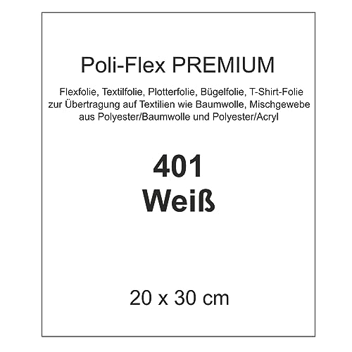 Generisch [30,00 €/m²] Bügelfolie Textilfolie Flexfolie Poli-Flex Premium weiß 30x20cm Textilveredelung T-Shirt aufbügeln Bügelbild Plotterfolie bügeln