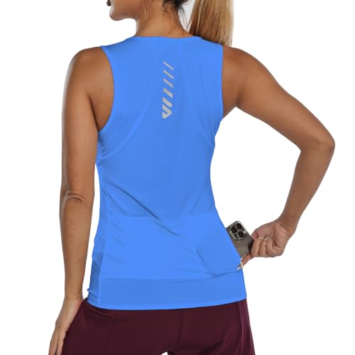 Lo.gas Fahrradtrikot Damen äRmellos,Radtrikot Atmungsaktiv Rennrad Trikot Fahrradshirt Mountainbike Frauen Sport Shirts FüR Damen Tank Top 4 Taschen Blau M