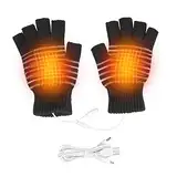 USB Beheizte Winterheizhandschuhe für Männer und Frauen,Waschbar Handschuhe Halbfinger Warmer Fäustling für Radfahren, Wandern, Skifahren und Bergsteigen (Schwarz)