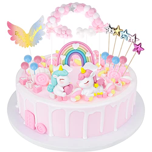 Catelves 20 Stück Einhorn Tortendeko, Mädchen, Kuchendeko, Regenbogen, Torte Deko, Kuchen