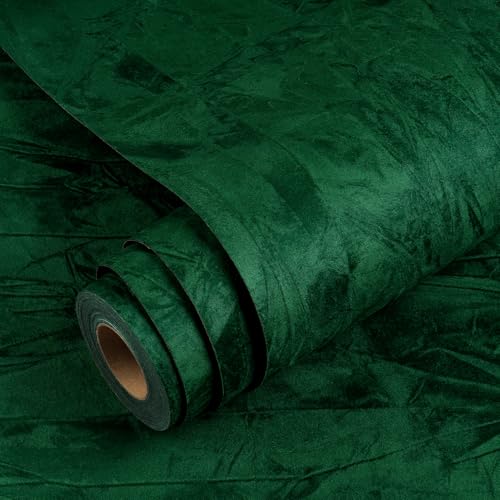 YENHOME Samtstoff Selbstklebende Grün 40x500cm Tapete Selbstklebend Wandtapete Wohnzimmer Grün Möbelfolie Grüner Deko-Folie für Interieur und Möbelrenovierungen Klebe