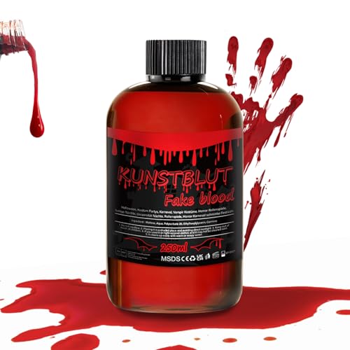 DADAPANGHU 250ml Kunstblut Halloween Schminke, Fake Blood, Fake Blut Halloween Kunstblut für Kleidung Haut, Theaterblut Filmblut, Halloween Blut Auswaschbar für Vampirblut Karneval Mottoparty