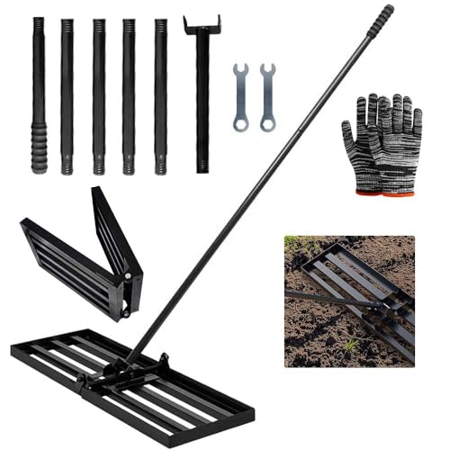 Rasen Nivellierungsrechen mit Stiel 190cm, Faltbar Lawn Leveling Rake 76 x 25cm, Rasenrechen Nivellierrechen, Rasen Rakel, Nivellieren Rasenplanierrechen Rasen für Hof, Garten, Golfplatz