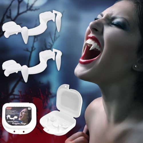 2 Paar Einziehbare Halloween Vampirzähne, Vampir Fangs Kit Vampire Zähne Gefälschte Zahnersatz Kunststoff, Wiederverwendbare Halloween Zähne, Vampirzähne für Cosplay Party Requisiten Halloween