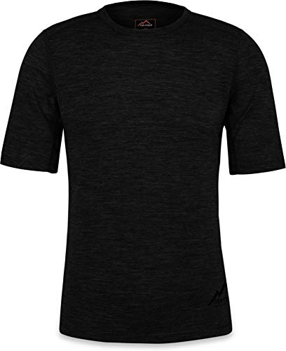 Herren Merino T-Shirt Short Sleeve Kurzarm Oberteil Funktionsoberteil 100% Merinowolle Thermounterwäsche Baselayer Farbe Schwarz Größe L/52