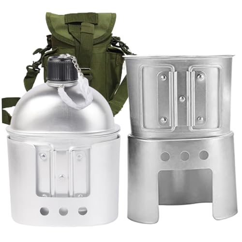 Metal -Kantine, Metallkantine 900 ml Anodierte Kantine -Set enthält 1 Kantine, 1 Kantine, 1 Kantine Tasse Herd & Aufbewahrungstasche, tragbare Wasserkantine zum Campen, Überleben, Kantinenbecher