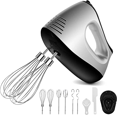 NWOUIIAY Handmixer Elektrisch 500W Handrührer 5 Drehzahl Turbinenfunktion Handrührgerät mit 2 Mixer,2 Haken 2 Schneebesen Eiertrenner Backspatel und Ständer für einfaches Schlagen von Teig