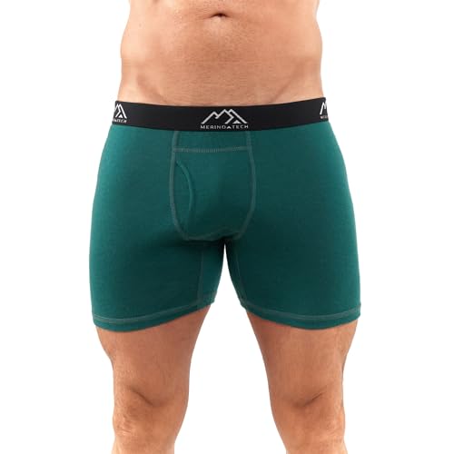 Merino.tech Unterwäsche Herren - 100% Merino Boxershorts Herren Wolle, Atmungsaktiv Und Feuchtigkeitsableitend (1 Pack - 170 Forest Green, XX-Large)