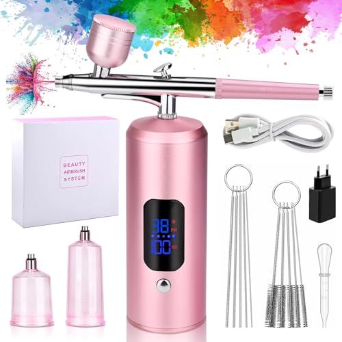 Daakro Airbrush Set, Spritzpistole mit Kompressor 38PSI Kabelloses Airbrush-Kit，Mini wiederaufladbare kosmetische Airbrush，Kuchendekoration, Nagelkunst, Tattoos, und Gesichtsbemalung