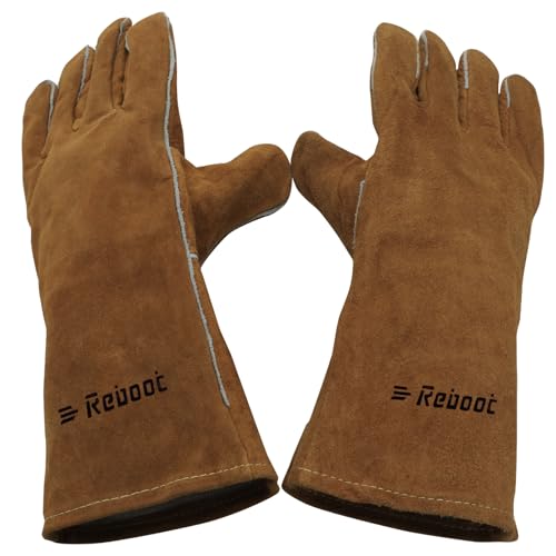 Reboot Schweißerhandschuhe hitzebeständige Handschuhe feuerfeste Handschuhe für Holzbrenner gespaltenes Rindsleder Schweißerhandschuhe Riggerhandschuhe Grillhandschuhe Holzofen-16