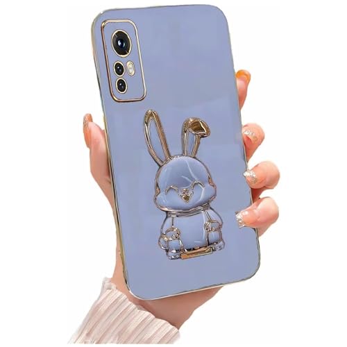 Miagon Kaninchen Ständer Hülle für Xiaomi Redmi Note 12S,Cute Mädchen Dünn Galvanisierte Schutzhülle Weiches Case Bumper mit Hase Skalierbar Halter Kickständer