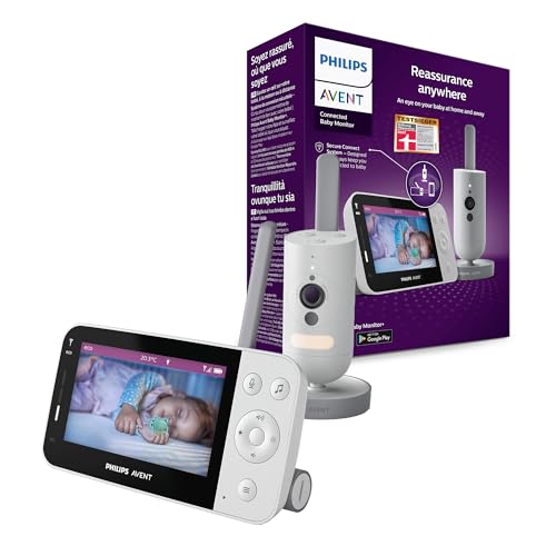 Philips Avent Connected Babyphone mit HD-Kamera 1080p, Infrarot-Nachtsicht, Zwei-Wege-Audio, unbegrenzte Reichweite, Secure Connect, 12 Stunden (Modell SCD923/26)