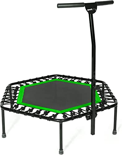 SportPlus Fitness-Trampolin, Ø 126cm, leise Gummiseilfederung, 5-Fach höhenverstellbarer Haltegriff, inkl. Randabdeckung, Nutzergewicht bis 130kg, Trampolin für Jumping Fitness