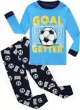 CM-Kid Pyjamas Set Jungen Lang Schlafanzug Kinder Baumwolle Winter Warm Zweiteiliger Nachtwäsche 5 6 Jahre Fußball Blau Gr.116