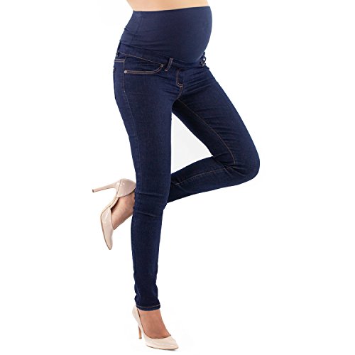 MAMAJEANS Milano - Umstandsmode Jeans Damen Skinny Fit Jeggings, Mit Band Für die gesamte Schwangerschaft (L - 40, Denim)