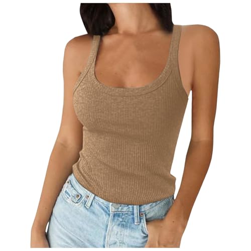 Damen Tank Top Sport Sommershirt Ärmelloses Rundhals Einfarbig Weste Tshirt Unterhemden Casual Leicht Basic Shirt Trägershirts Oberteile Slim Fit Tops Tanktop Laufshirt Funktionsshirt