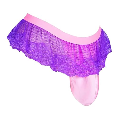 Eauptffy Herren Spitze Rüschen Sissy Tanga Höschen T-Rücken G-String Unterwäsche Mesh Bikini Dessous Spitze Trim Bulge Pouch Panties Spitzenhöschen Thong Slip T-Back Thong Stretchy G-String