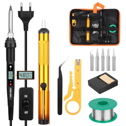 VFANDV Lötkolben Set, 80W 180-520°C Lötkolben mit Ein/Aus Schalter LCD Einstellbar Temperatur Soldering Iron, Mini Lötkolben Lötkolben Lötset für Elektrische Arbeiten - Lötgerät