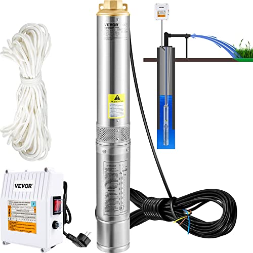 VEVOR 4" Tiefbrunnenpumpe 1100W Brunnenpumpe 190L/min Tauchpumpe max. Förderhöhe 57m Rohrpumpe 230V 50Hz Sandpumpe IP68 Wasserpumpe 0-40℃ Pumpe Ideal zur Bewässerung Wasser-Versorgung Entwässerung