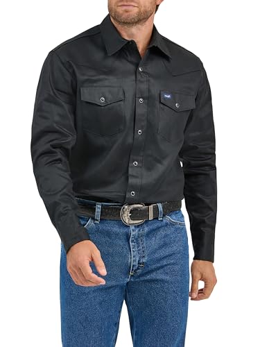 Wrangler Herren Westernhemd, Cowboy-Schnitt, Zwei Taschen, langärmelig, mit Druckknöpfen - Schwarz - Groß