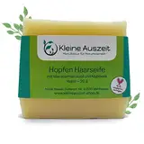 Kleine Auszeit Manufaktur Hopfen Haarseife – bei glanzlosem, spröden Haar und trockener, sensibler Kopfhaut, vegan, ohne Palmöl, ohne Plastik, handgemacht, 90 g