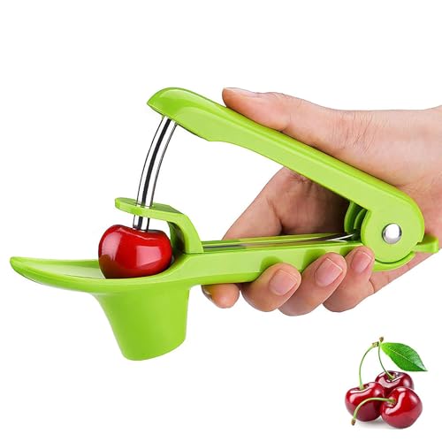Kirschentkerner Edelstahl, Kirschkernentferner, Kirschentsteiner Manuell, Obstentkerner, Obstentkerner Cherry Corer Entferner, Hand Fruit Entkernen, Für Schnell Entsteiner Kirschen (Grün)