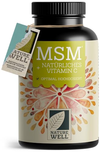 MSM 2000mg pro Tag + natürliches Vitamin C - 365 MSM Tabletten mit Methylsulfonylmethan - kompakteres MSM Pulver als bei MSM Kapseln - 1000 mg MSM pro Tablette - vegan & ohne Zusätze - NatureWell