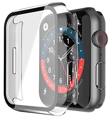 Misxi Hard Hülle mit Glas Displayschutz Kompatibel mit Apple Watch Series 9 (2023) Series 8 Series 7 41mm, Rundum Schutzhülle HD Ultradünne PC Schutz Case für iWatch S9/S8/S7, 2-Stück, Transparent