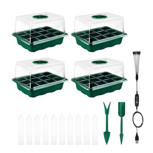 Yplkm Sämlingsspeisen, Pflanzenstifte - 12 Zellpflanzenstarter -Kit mit Kuppel,Gartenbedarf mit 8 LED -Wachstumlichtern, für Hausgärtner, Gewächshaus