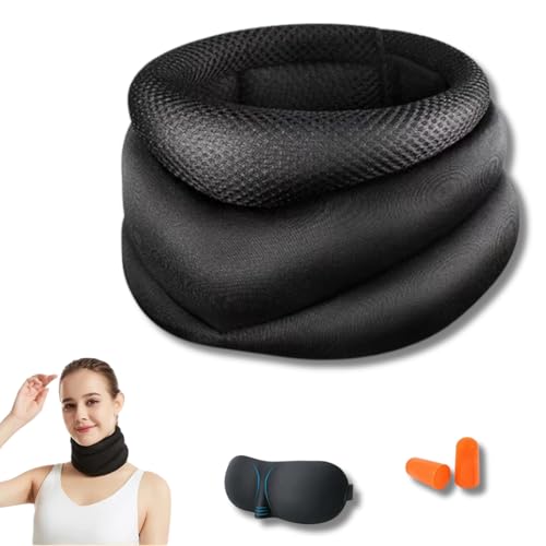 Yigoo Neck Support Vitavix Schnarchen - Halskrause gegen Ergonomische Schnarchen Nachts mit atmungsaktivem Material & Klettverschluss + Schlafmaske + Geräuschreduzierende Ohrstöpsel Schwarz