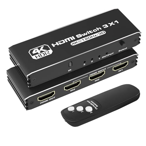 8K HDMI Switch 3x1- Tendak Ultra HD 8K HDMI 2.1 Switcher 3 In 1 Out HDMI Umschalter mit IR Fernbedienung Unterstützung 8K@30Hz 4K@120Hz 3D HDR for PS5 Xbox Series X Blue-ray Player HDTV