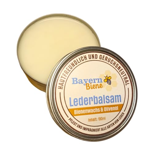 BayernBiene Bienenwachs-Lederbalsam mit Olivenöl 190ml | Hautfreundlich und Geruchsneutral | Lederpflege für Lederschuhe, Gürtel, Sattel, Tasche, Möbel, Kleidung, Autobeschläge