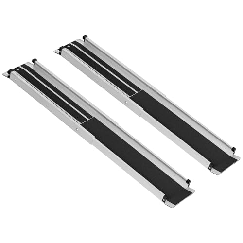 HOMCOM 2 Stück rutschfeste Rollstuhlrampen, Teleskoprampen für Rollstühle aus Aluminium – Länge verstellbar 3 Stufen 75/100/122 cm, maximale Belastung 272 kg, Tragetasche inklusive