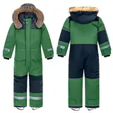 linboo Unisex Kinder Skioverall Wasserdicht Schneeanzug mit Kapuze Atmungsaktiv Schneeoverall Winddicht Skianzug für Jungen Mädchen Verdickt Warm Winteranzug, Grün, 146-152