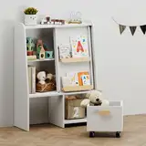 BanaSuper Kinder Bücherregal und Spielzeugregal, Multifunktionale Aufbewahrungseinheit mit Schiebetür, Offenem Regal und Boxen für das Kinderzimmer, Montessori bücherregal für Spielzimmer