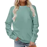 AACH Damen Sweatshirt Pullover Basic Langarmshirt Oversize Rundhals Langarm Pulli Herbst Winter Casual Oberteile Tops Einfarbiges Casual Langarmshirt Locker Baumwolle Tunika Weich Mode Shirt