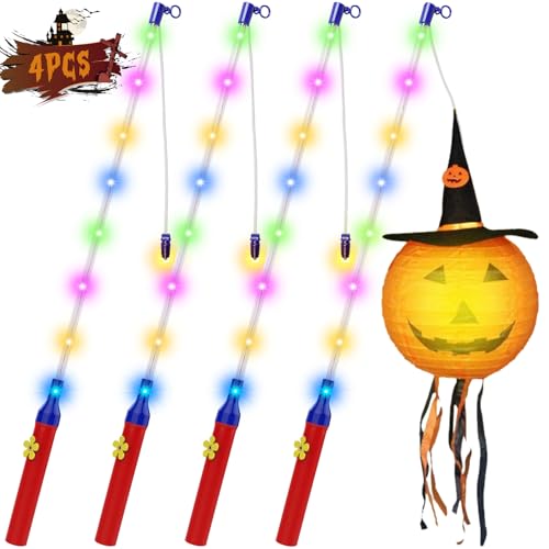 Laternenstab Elektrisch mit LED, 4PCS Multicolor Laternenstock mit LED für St Martin 50CM Upgrade LED Elektronischer Laternenstab für Kindergarten, St Martin, Halloween, Martinsumzüge, Laternenumzüge