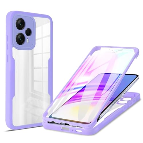 Rnrieyta Miagon 360 Grad Hülle für Xiaomi Poco F5 5G,Ganzkörper Schutzhülle mit Eingebauter Displayschutzfolie Full Body Silikon Case Durchsichtige Bumper,Lila